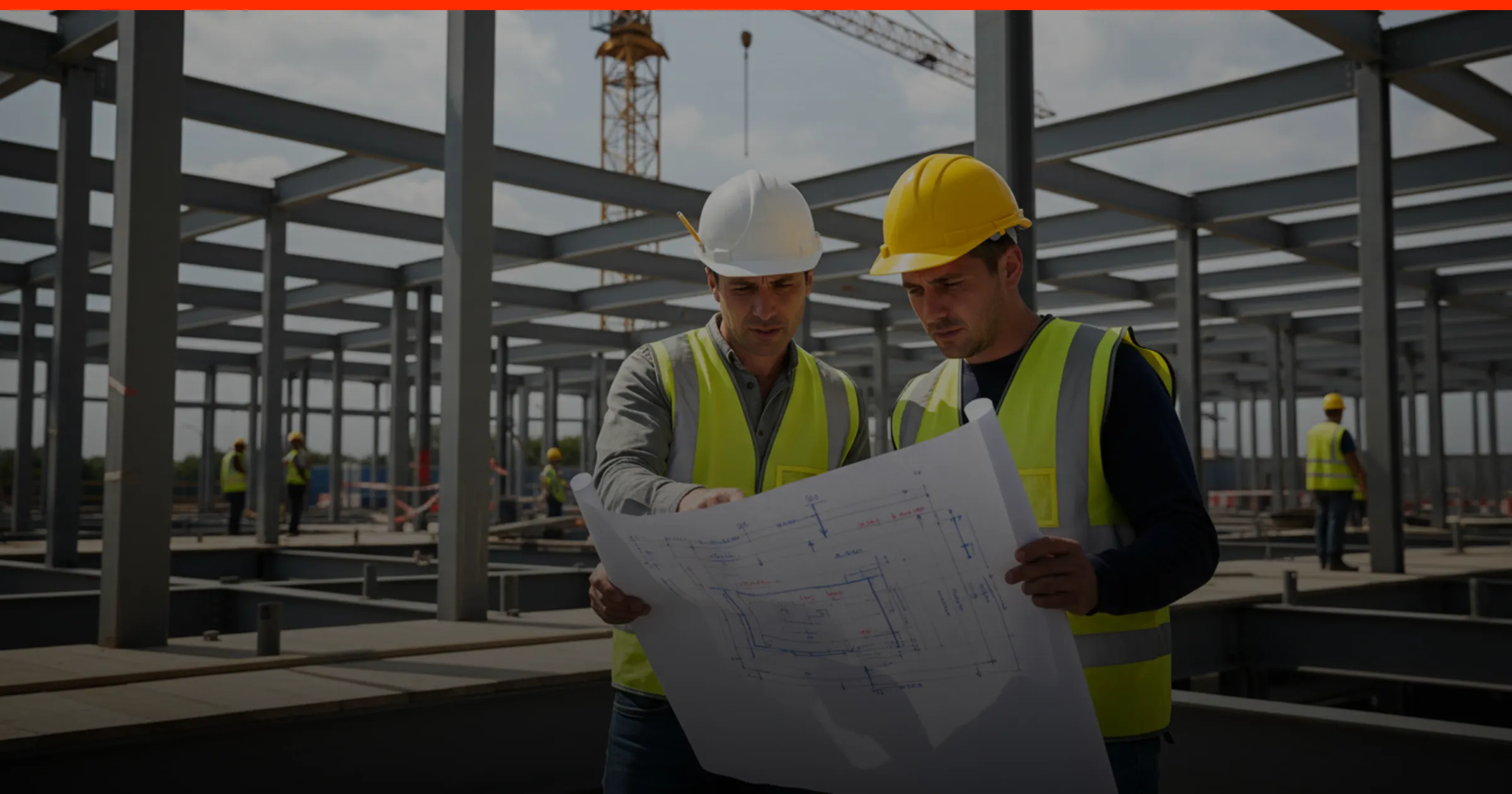Conducteurs de travaux consultant un planning de chantier sur site